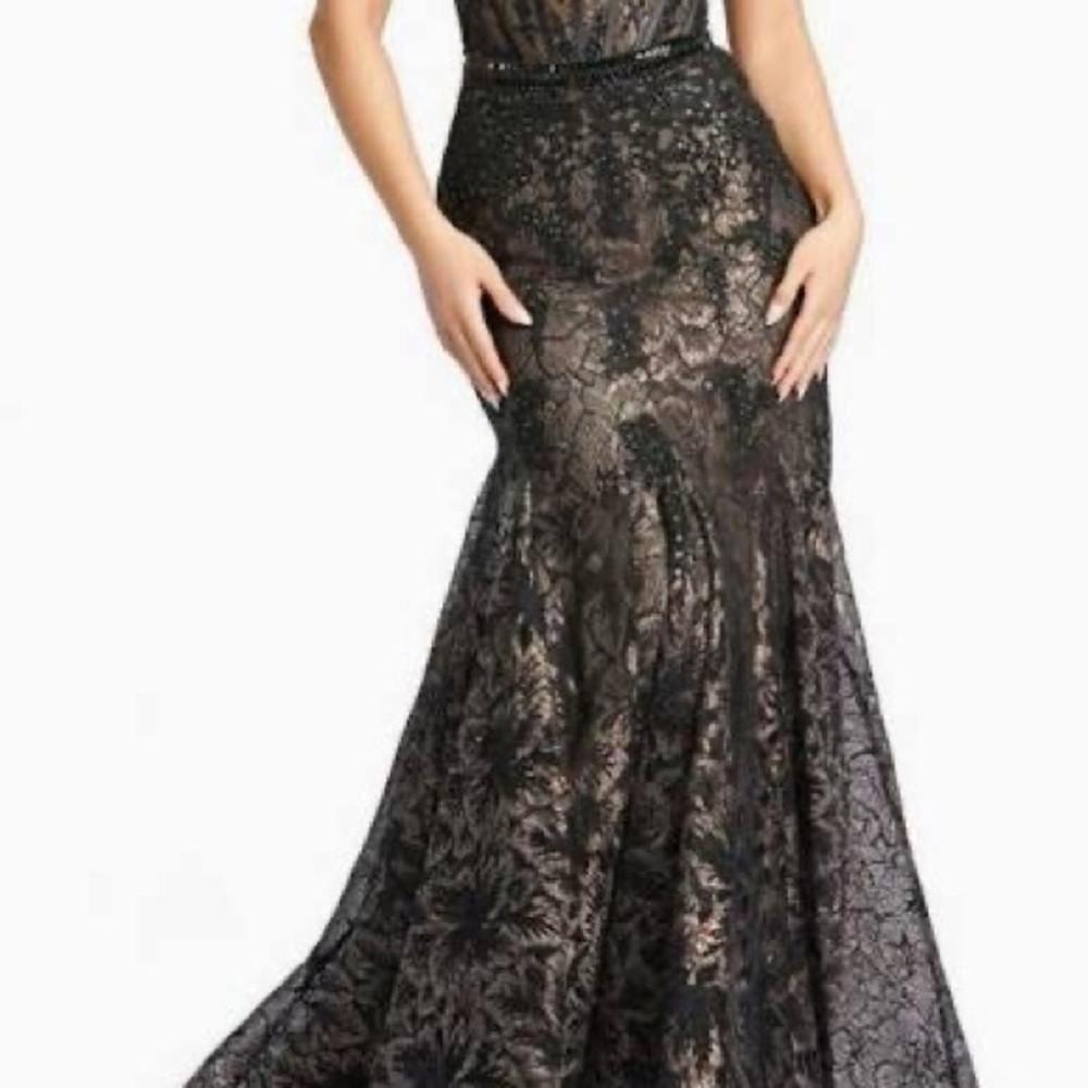 Mac Duggal Strapless Black Lace Gown
